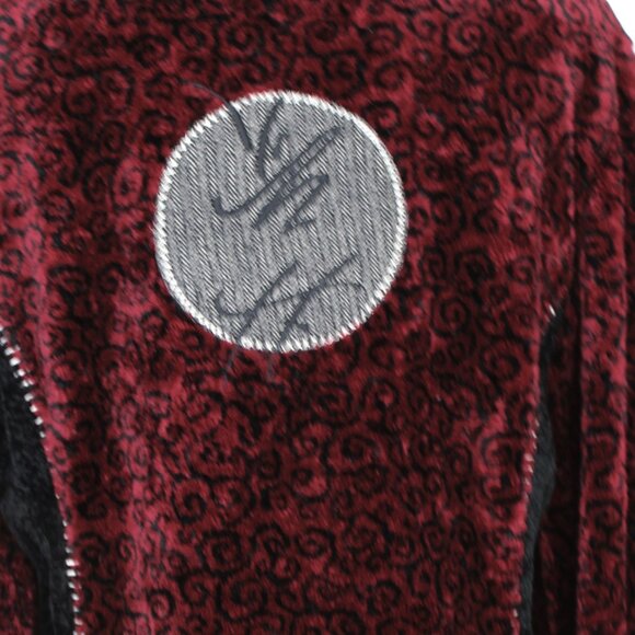 K.D.Spring M L Burgundy Black Chenille Asian Themed Zip Front Casual Jacket - Picture 3 of 11
